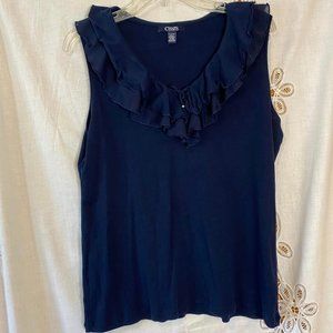 Size XL Women's Chaps Navy Blue Ruffle Collar Tank Shell Top